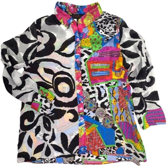 Dopamine Maximalist Abstract Artsy Tunic Color Cotton Pleats Collection Pings XL - Picture 1 of 16